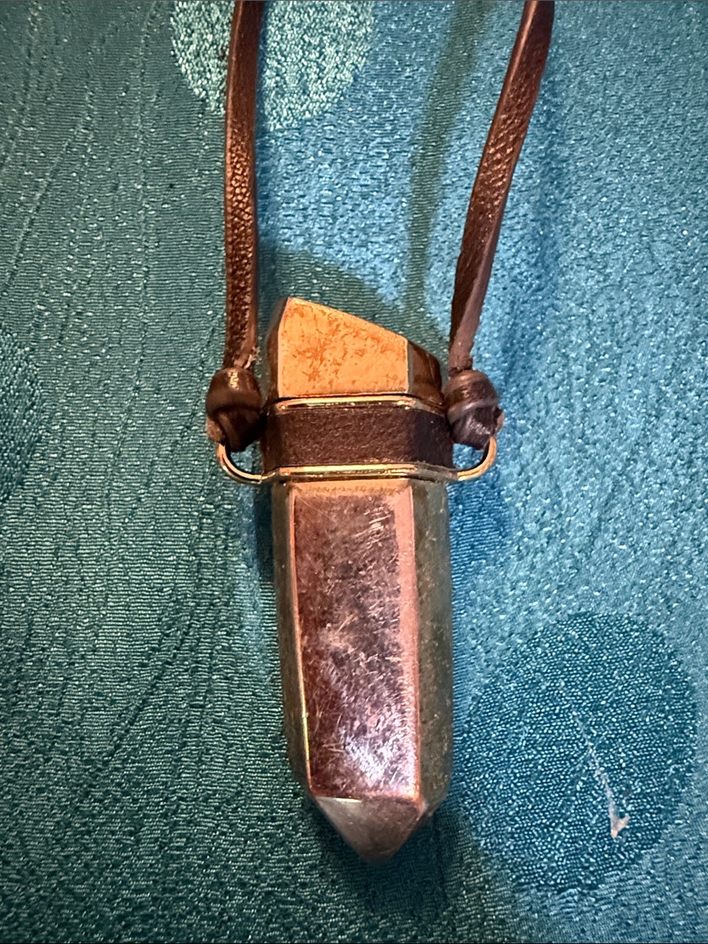Leather Cord Pendant Necklace with Metallic Crystal Accent - Black and Silver